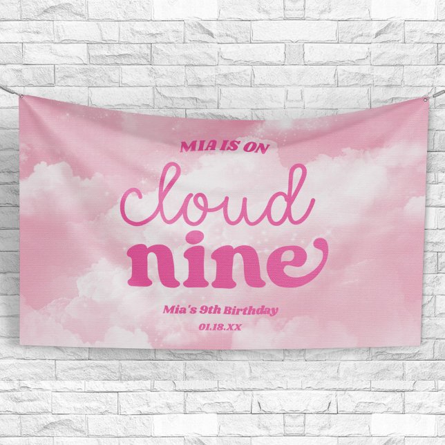 We Are On Cloud Nine Pink 9th Ninth Birthday Party Banner (Creator Uploaded)