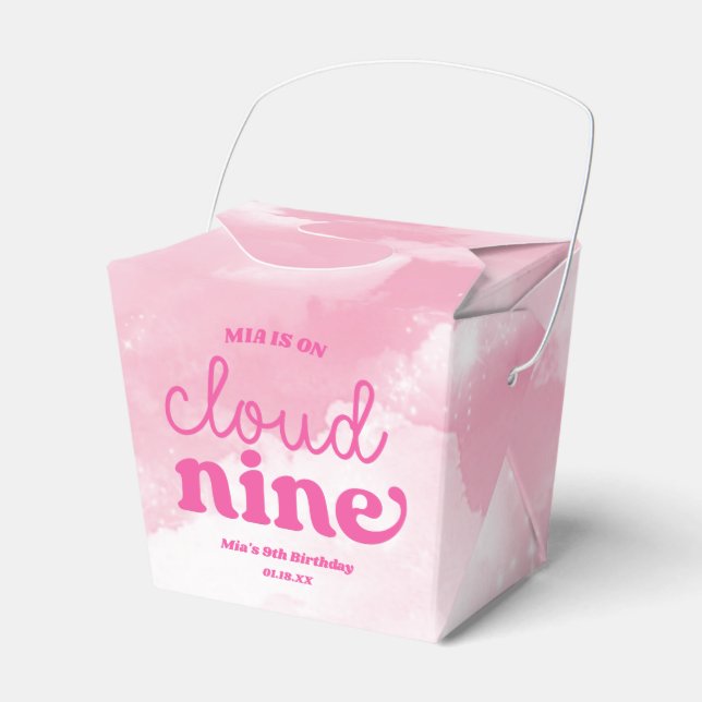 We Are On Cloud Nine Pink 9th Ninth Birthday Party Favour Box (Front Side)