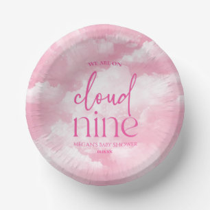 We Are On Cloud Nine Pink Baby Shower Paper Plate