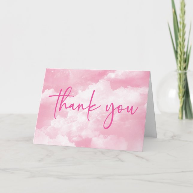 We Are On Cloud Nine Pink Baby Shower Thank You Card (Front)