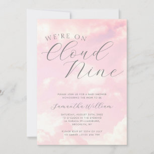 We Are On Cloud Nine Pink Clouds Baby Shower Invitation
