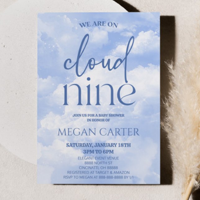 We Are On Cloud Nine Sparkle Clouds Baby Shower Invitation (Creator Uploaded)