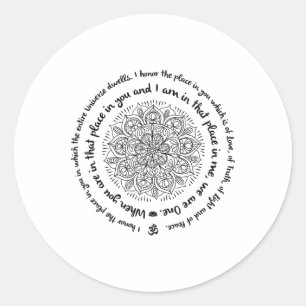 We Are One Namaste Happy Zen Yoga Meditation Manda Classic Round Sticker