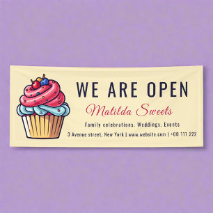 We are open Cute Colourful Cupcake Sweets Desserts Banner