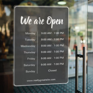 We are Open l Grey Business Opening Hours  Window Cling