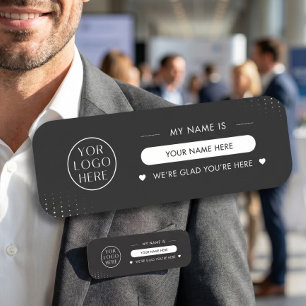 We Are Open Modern Logo Black And White Custom Name Tag