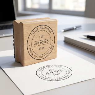 We Are Open Modern Logo Black And White Custom Rubber Stamp