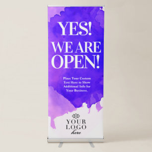 We Are Open Watercolor Purple Vertical Sign