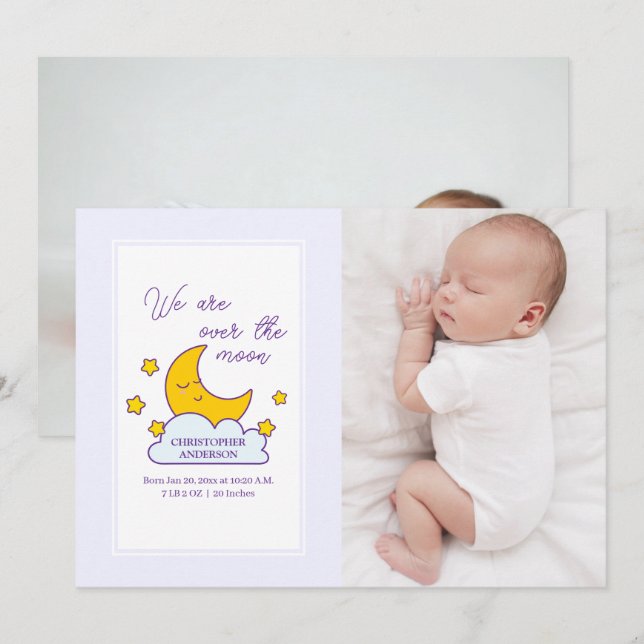 We Are Over The Moon 2 Photo Birth Announcement (Front/Back)