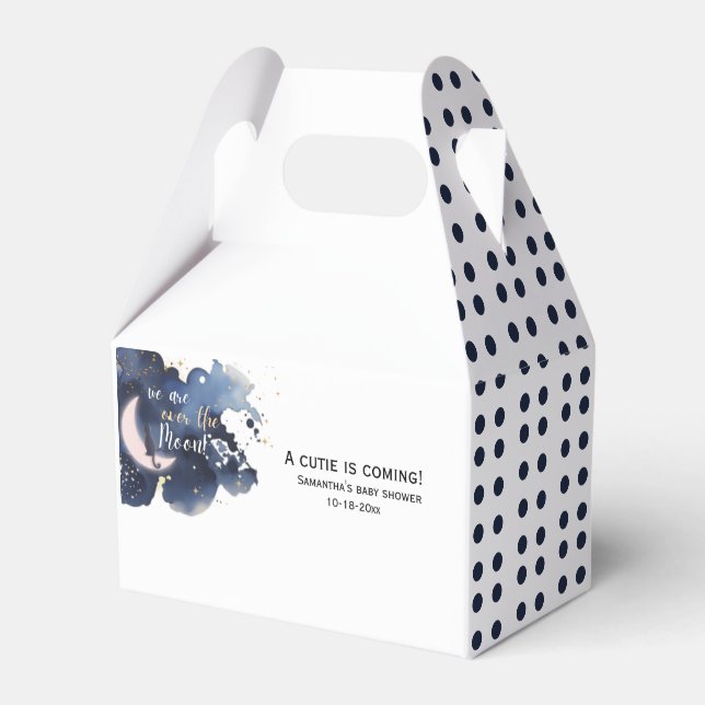 We are over the moon baby shower blue  favour box (Front Side)