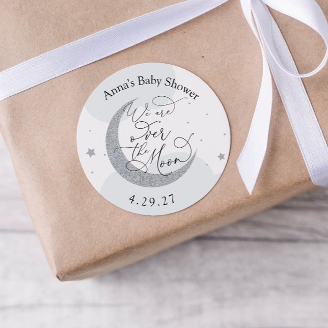 We Are Over the Moon Baby Shower Classic Round Sti Classic Round Sticker (Creator Uploaded)