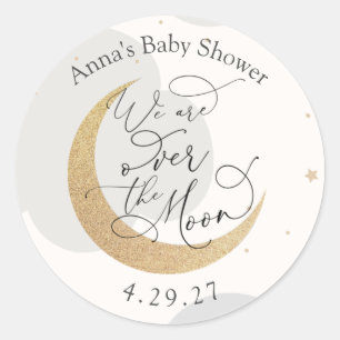 We Are Over the Moon Baby Shower Classic Round Sticker