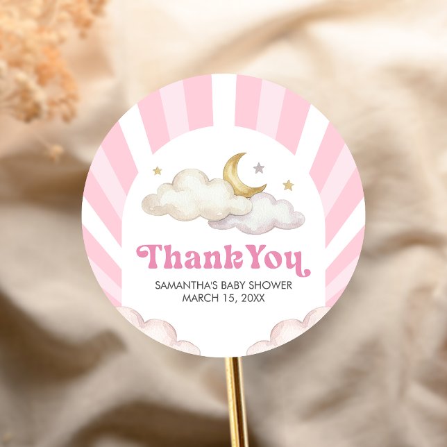 We are Over the Moon Baby Shower Classic Round Sticker (Over the Moon Baby Shower Sticker)