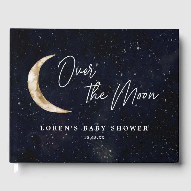 We Are Over The Moon Baby Shower  Guest Book (Front)