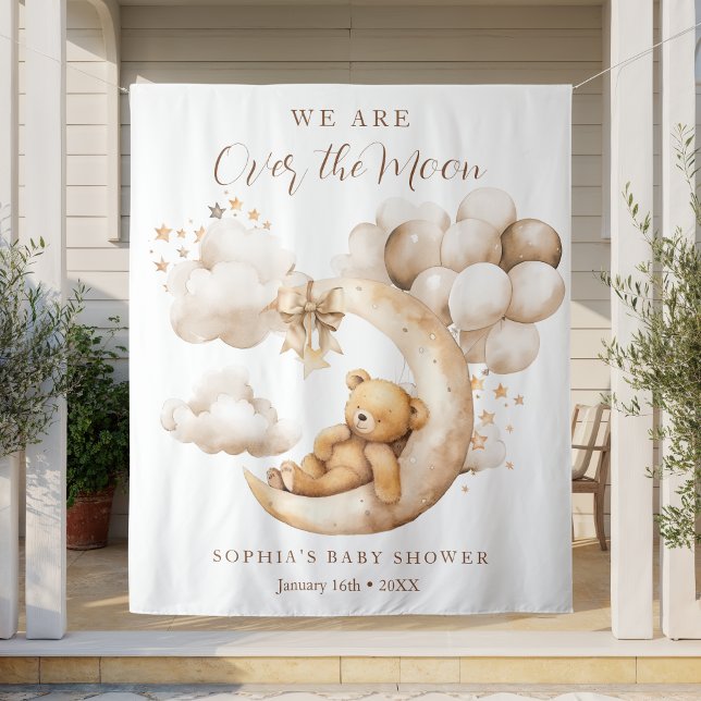 We are Over the Moon Baby Shower Neutral Tapestry (Creator Uploaded)