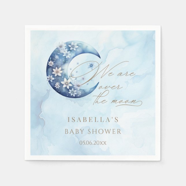 We Are Over The Moon Boy Baby Shower Napkin (Front)