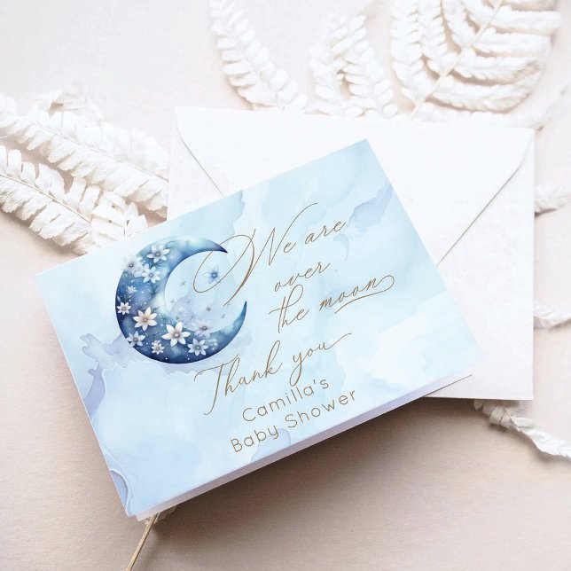 We Are Over The Moon Boy Baby Shower Thank You Card (Creator Uploaded)