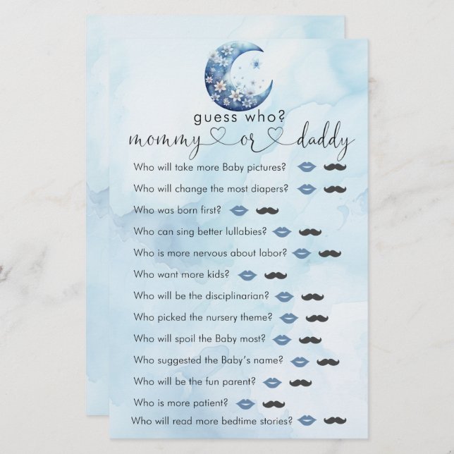 We Are Over The Moon Boy Shower "Guess Who" Game (Front/Back)