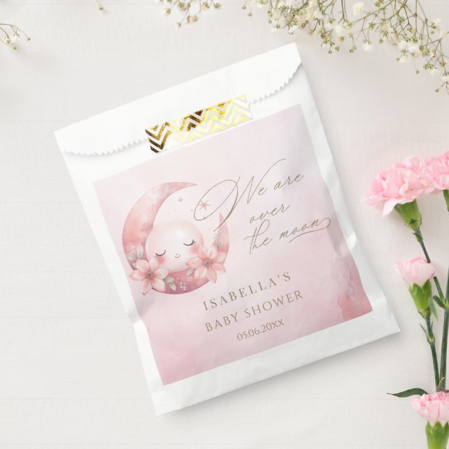 We Are Over The Moon Girl Baby Shower Favour Bags (Sealed)