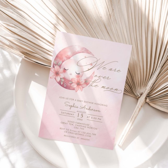 We Are Over The Moon Girl Baby Shower Invitation (Creator Uploaded)