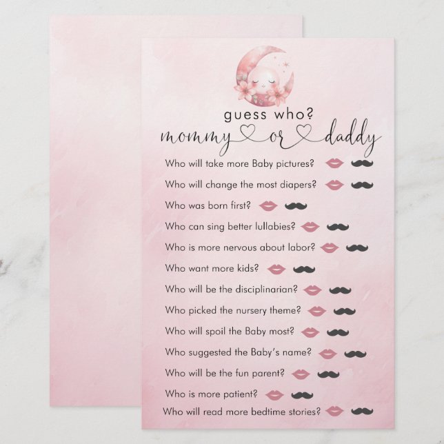 We Are Over The Moon Girl Shower "Guess Who" Game (Front/Back)