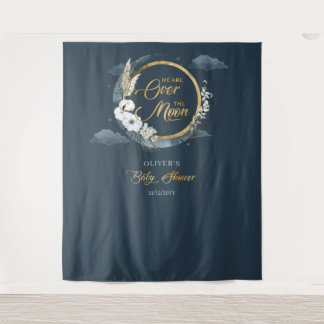 We are over the moon  navy and gold moon pampas tapestry