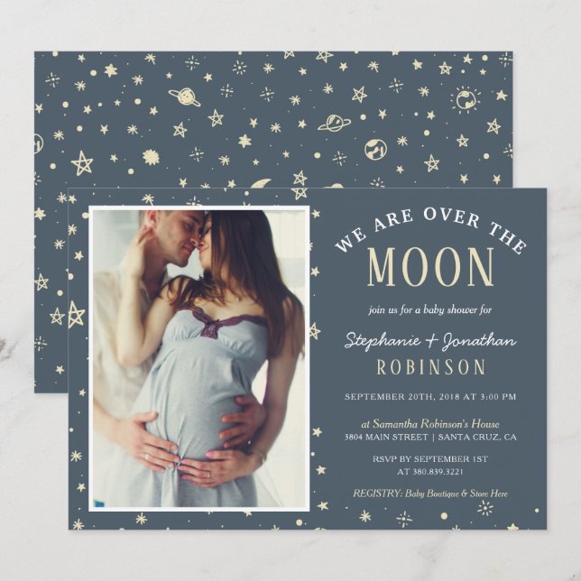 We Are Over The Moon Photo Baby Shower Invitation (Front/Back)
