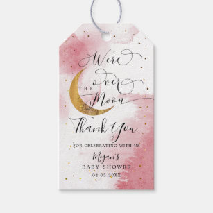 We Are Over The Moon Pink Gold Baby Shower Gift Tags