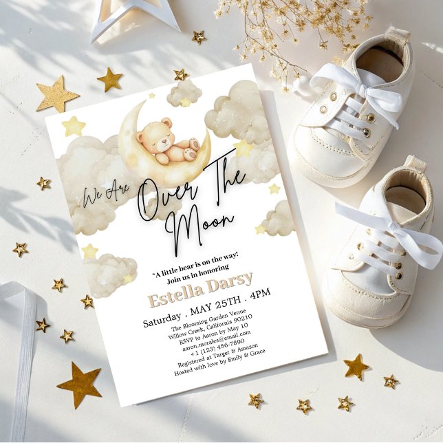 We Are Over The Moon Teddy Bear Baby Shower  Invitation (Creator Uploaded)