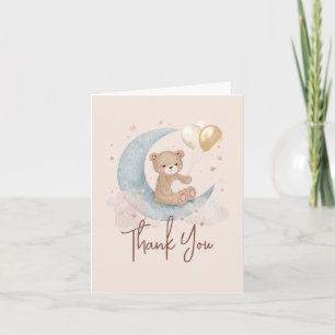 We Are Over The Moon Teddy Bear Baby Shower Thank You Card