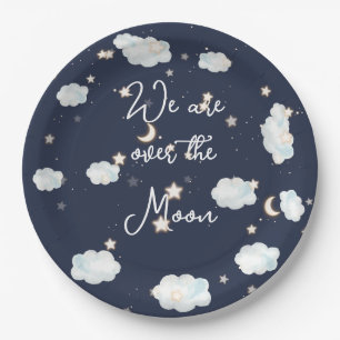 We Are Over The Moon Theme Baby Shower Invitation Paper Plate