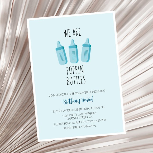 We Are Popping Bottles Blue Boy Baby Shower  Invitation (Creator Uploaded)