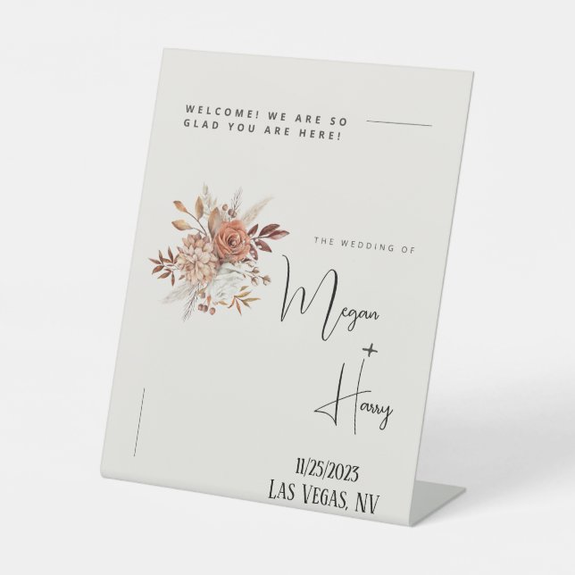 We Are So Glad Your Here Bohemian Custom Wedding Pedestal Sign (Front)