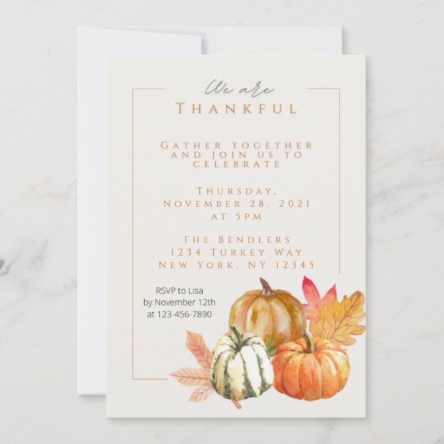 We are Thankful Thanksgiving Party Invitation (Front)
