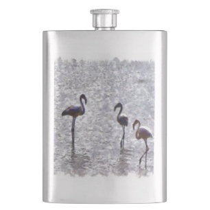 We Are The Three Flamingos Watercolor Hip Flask