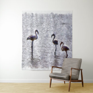We Are The Three Flamingos Watercolor Tapestry