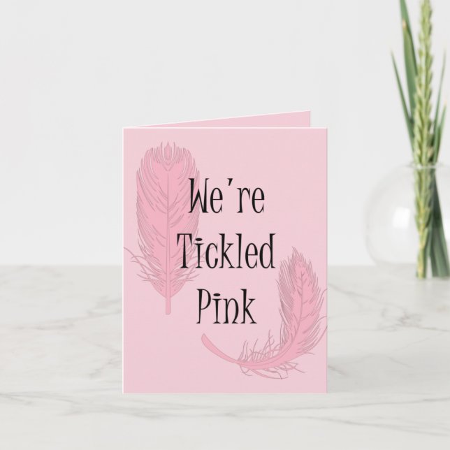 We Are Tickled Pink Feathers Thank You Custom Card (Front)