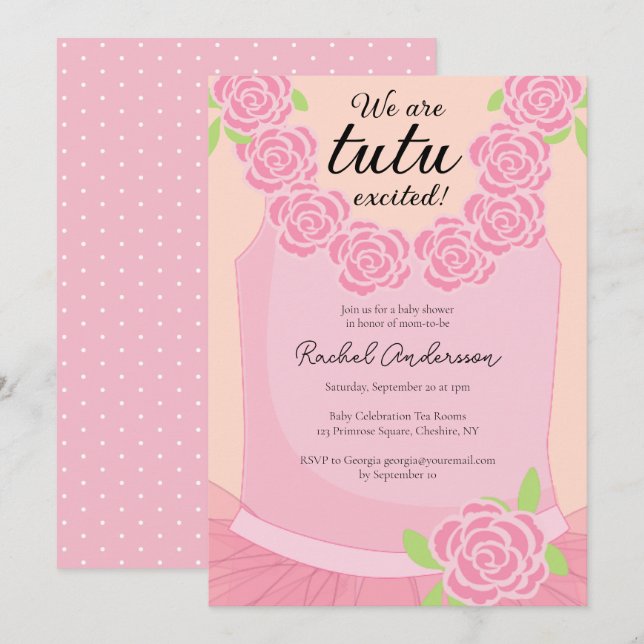 We Are Tutu Excited Ballerina Pink Baby Shower Invitation (Front/Back)