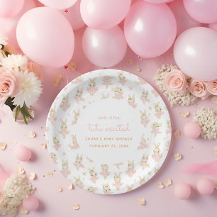 we are tutu excited ballerina pink Baby Shower Paper Plate