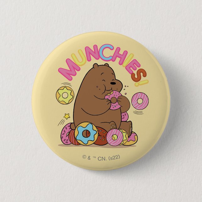 We Bare Bears - Grizz Doughnut Munchies! 6 Cm Round Badge (Front)