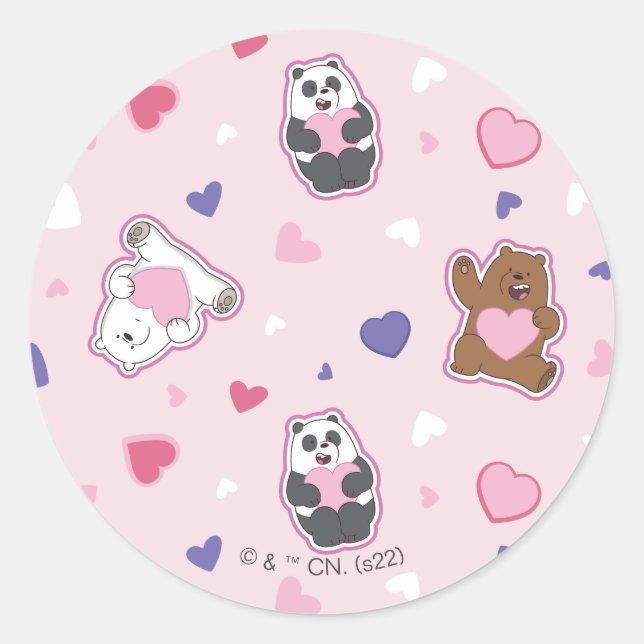 We Bare Bears - Valentine Hearts Pattern Classic Round Sticker (Front)