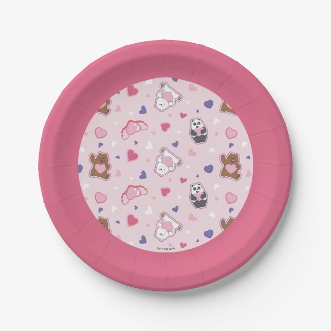 We Bare Bears - Valentine Hearts Pattern Paper Plate (Front)