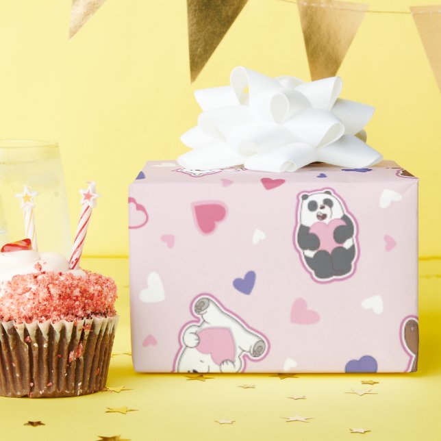 We Bare Bears - Valentine Hearts Pattern Wrapping Paper (Birthday Party)