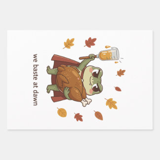 We Baste at Dawn Frog Thanksgiving Funny Turkey Wrapping Paper Sheet