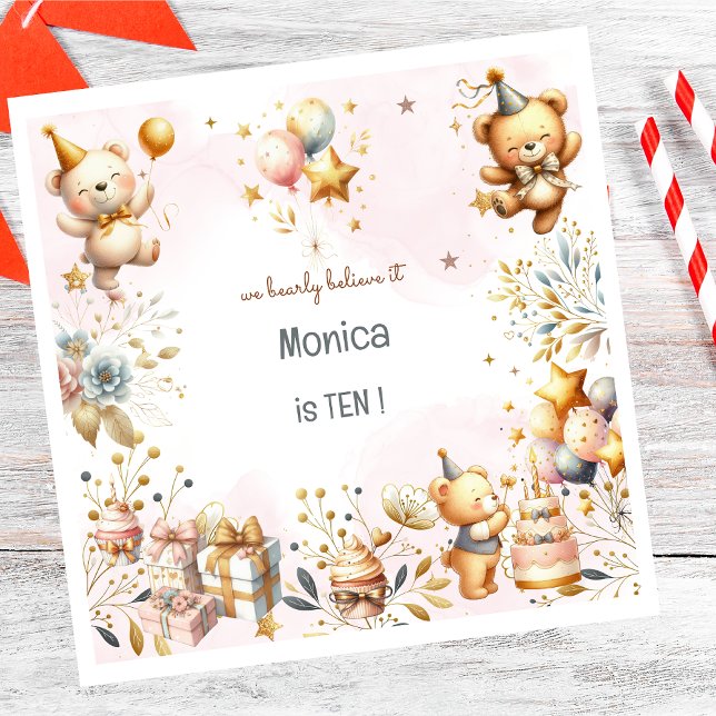 We bearly believe, royal tedddy bear kids birthday napkin (Creator Uploaded)