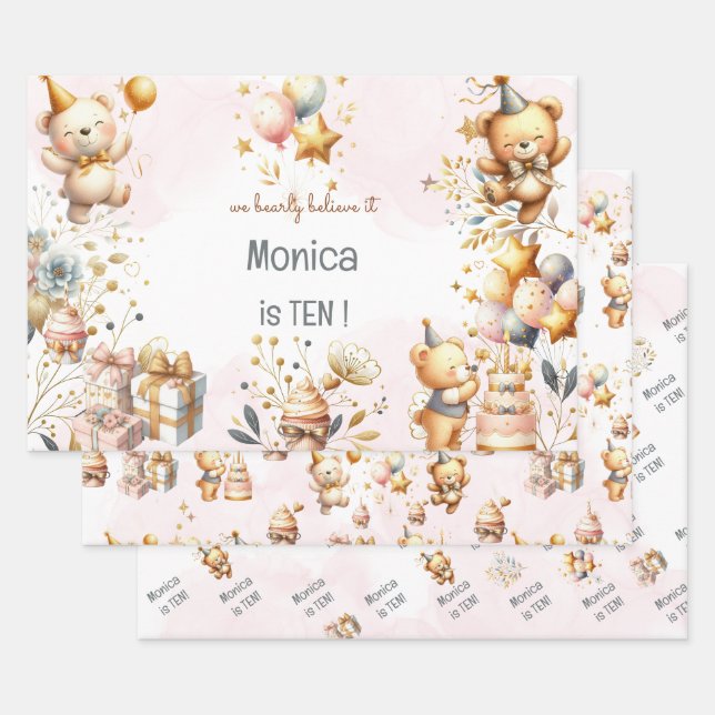 We bearly believe, royal tedddy bear kids birthday wrapping paper sheet (Set)