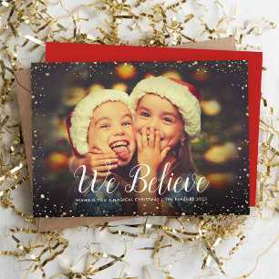 We Believe Glitz Faux Glitter Photo Overlay Holiday Card