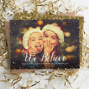 We Believe Glitz Faux Glitter Photo Overlay Holiday Card