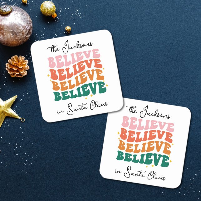 We believe in Santa Claus Christmas retro Square Paper Coaster (Creator Uploaded)