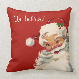 "We Believe" Jolly Vintage Santa Claus Cushion